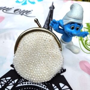 Vintage White Beaded Coin Purse